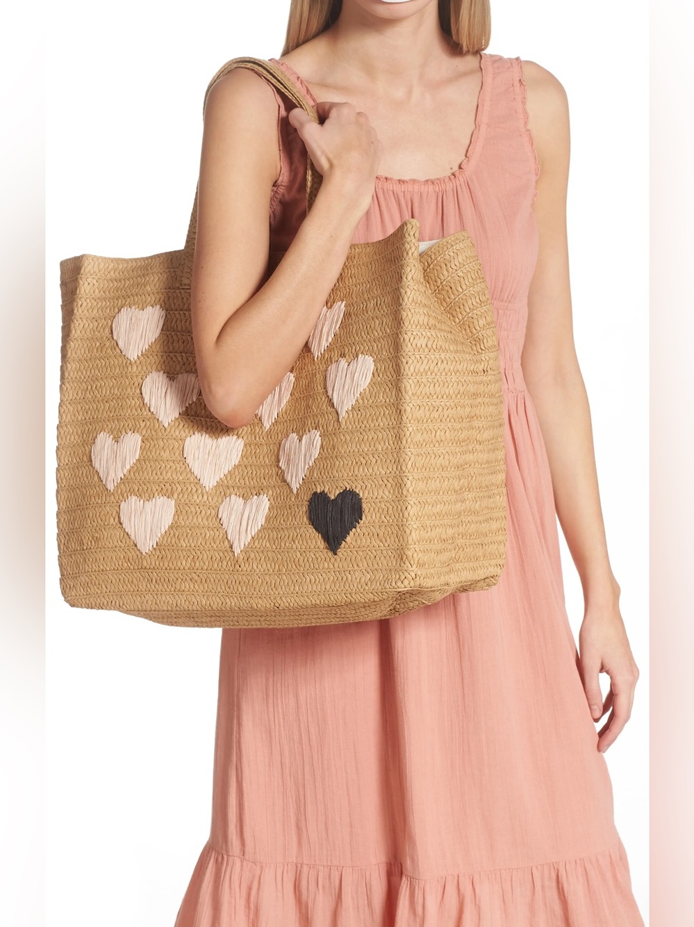 BTB Los Angeles Be Mine Straw Tote Bag Sand